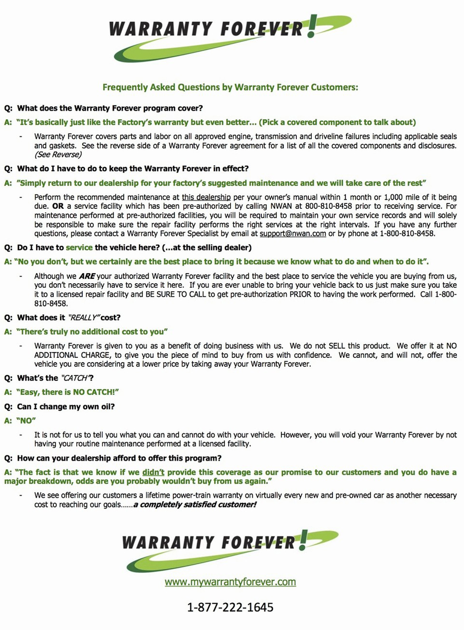 Warranty Forever FAQ